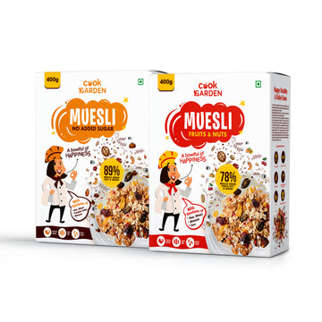 No Added Sugar & Fruit & Nut Muesli Combo | Healthy Protein Food & Breakfast Cereal, 400g*Pack of 2